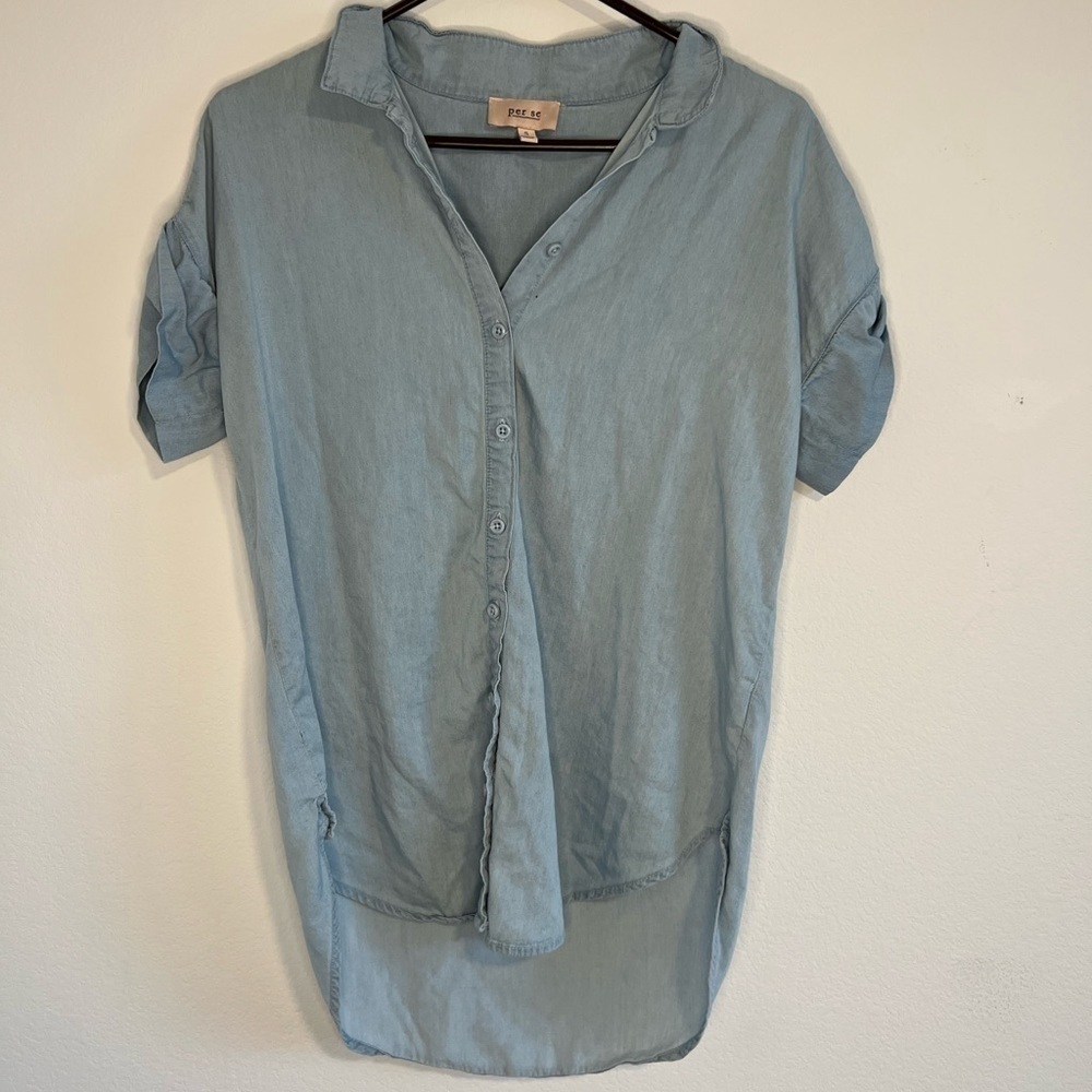 PER Se Women’s Blue Button‎ Up Top Size Small